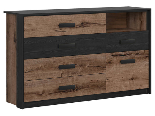 Komoda Kassel 150 cm z drzwiami i 5 szufladami dąb monastery/dąb czarny