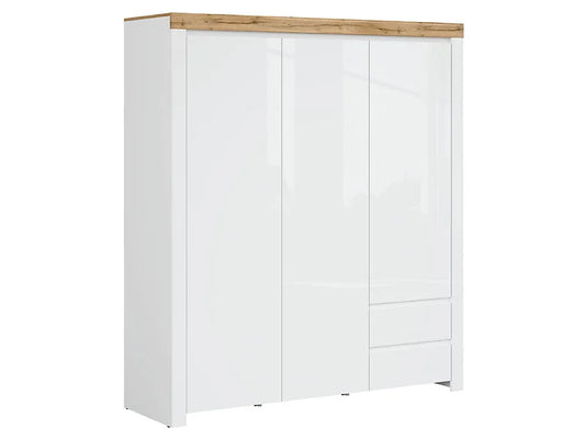 Szafa trzydrzwiowa Holten 180 cm z szufladami biały połysk/dąb wotan